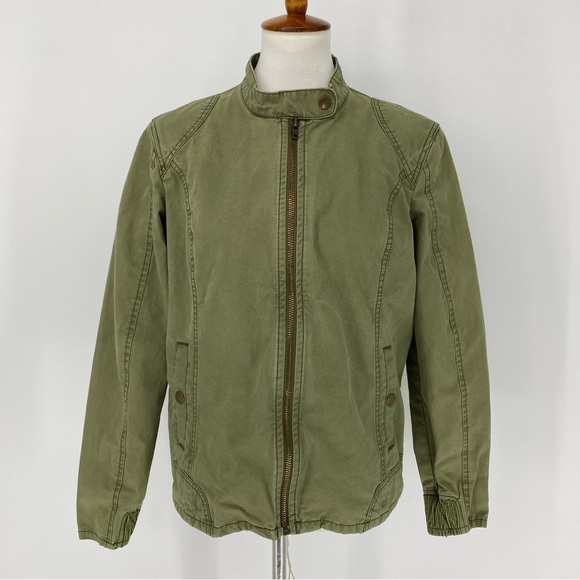 Eddie Bauer Military Jacket Olive Green Brass Full Zip Lightweight Casual Coat L - Picture 4 of 14